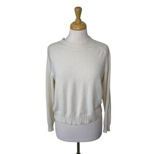 27 MILES Malibu 100% Cashmere Distressed Mock Neck Sweater Size Medium CREAM